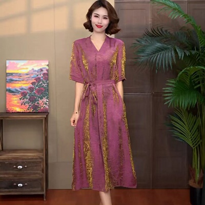 夏季新款V领中长款连衣裙遮肉女