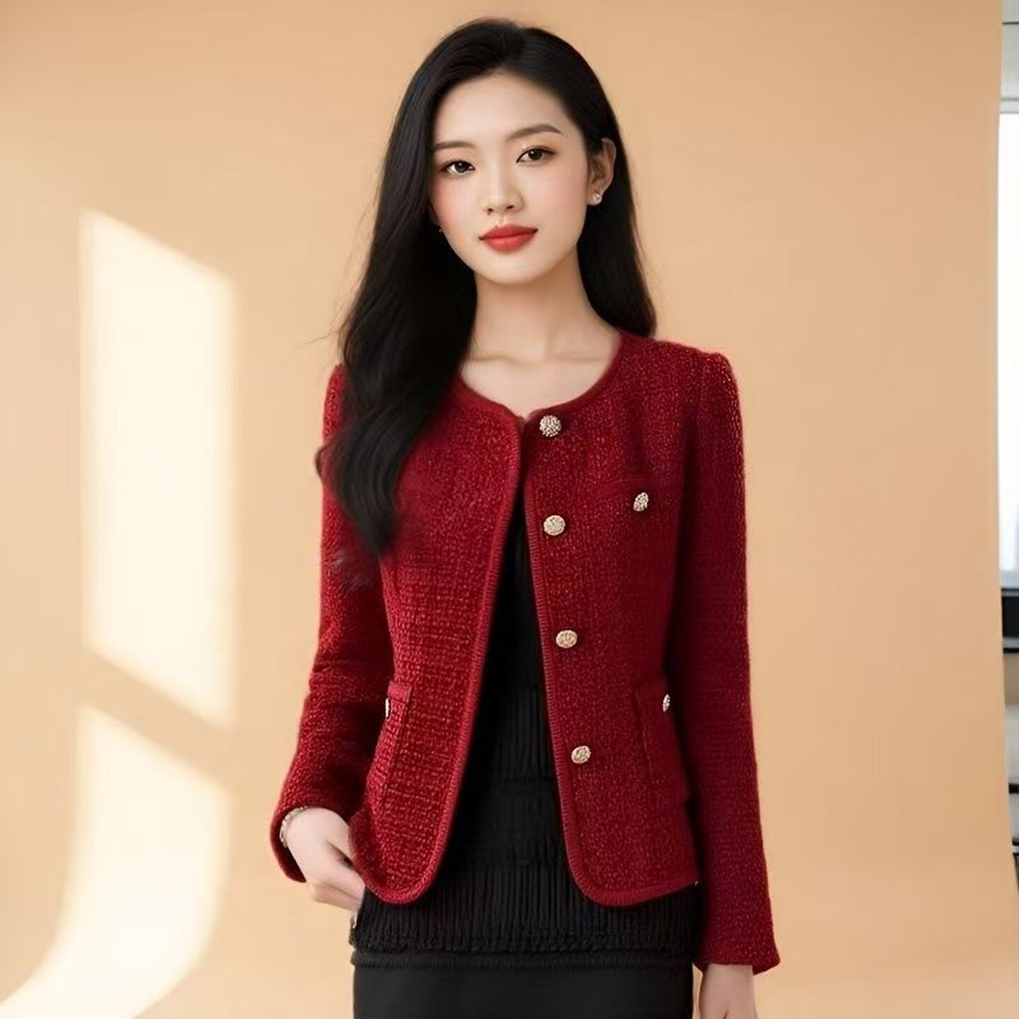 小香风红色短外套女士春季新款圆领气质名媛轻奢优雅风高级感上衣