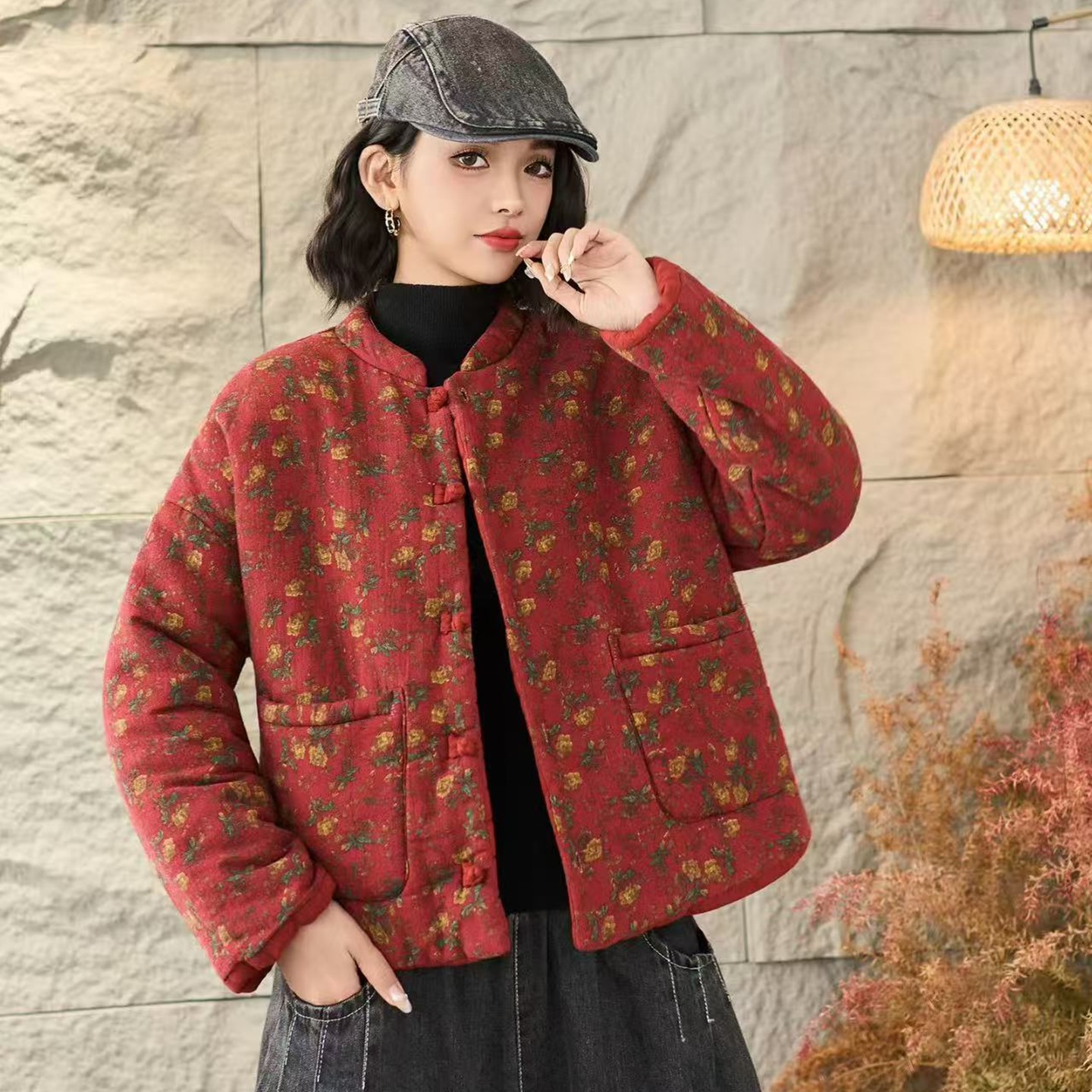 妈妈冬装加绒加厚棉袄双面穿