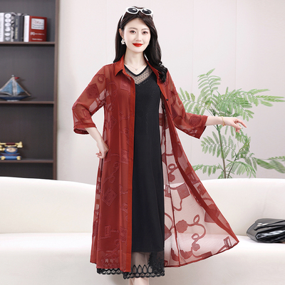 春季新款时尚妈妈装中长款外披女