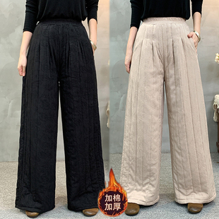 女保暖直筒阔腿裤 冬季 子复古百搭夹棉绗缝棉裤 加棉加厚休闲裤 新款