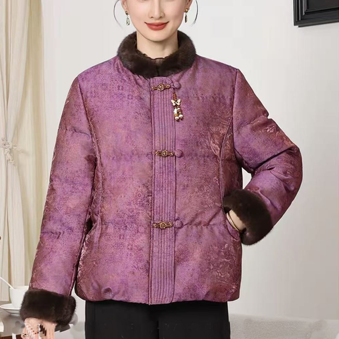 新中式妈妈装加棉加厚保暖棉服女