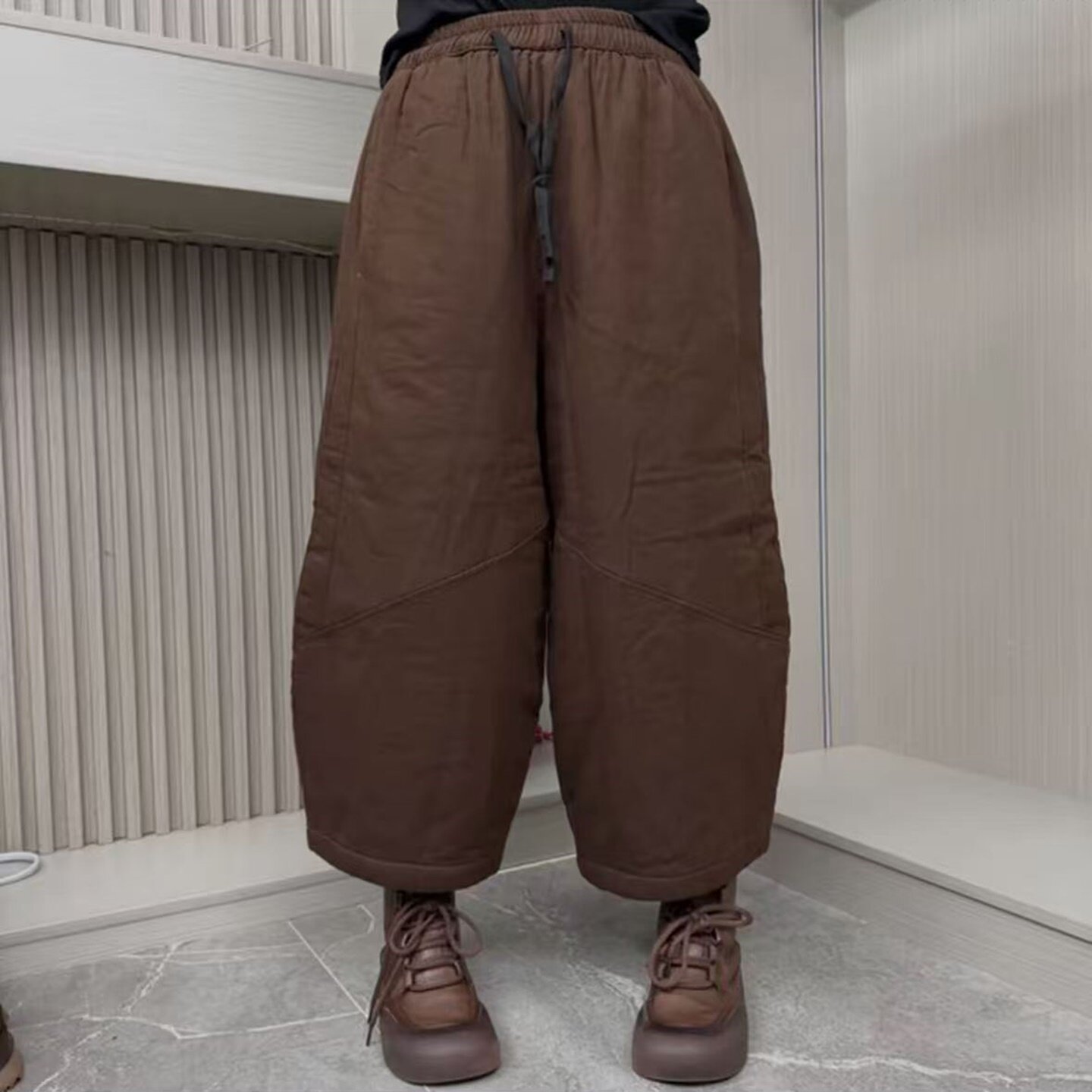 秋冬加棉加厚显瘦弯刀阔腿棉裤女