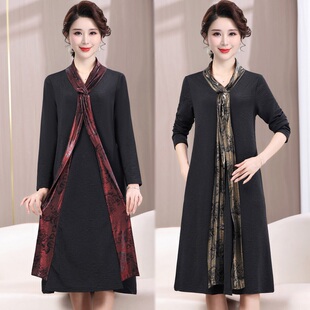 气质宽松百搭连衣裙女高端洋气长款 妈妈时尚 过膝优雅裙子 新款 秋季