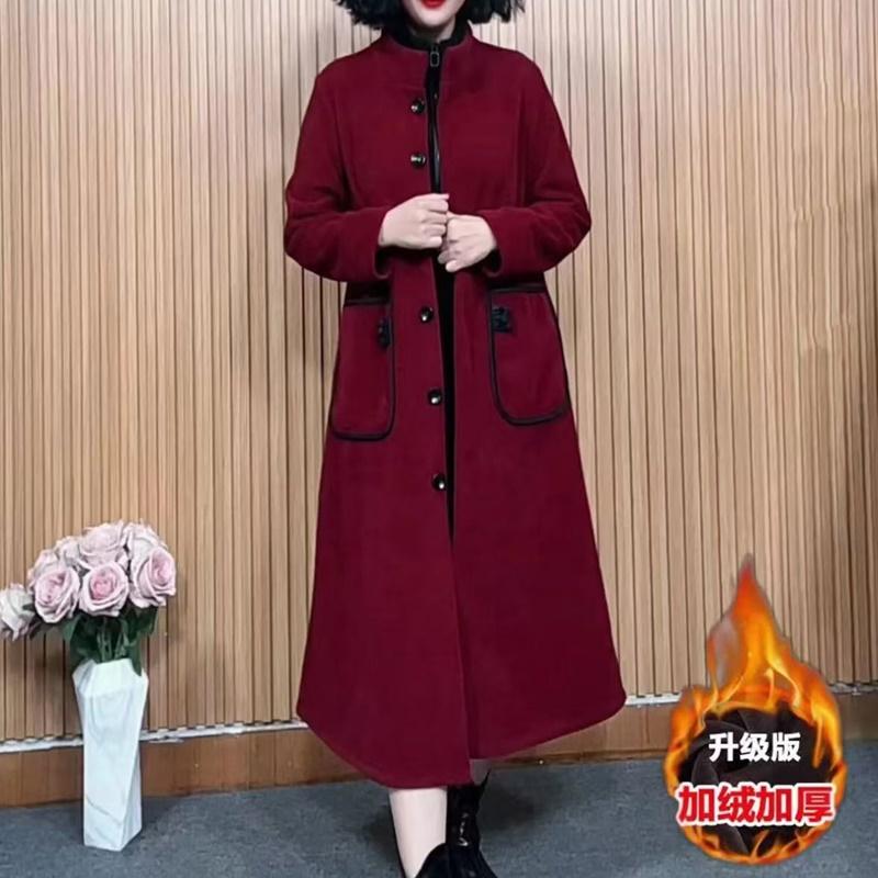 秋冬长款加绒保暖风衣纯色百搭女