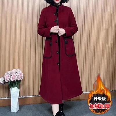 秋冬长款加绒保暖风衣纯色百搭女