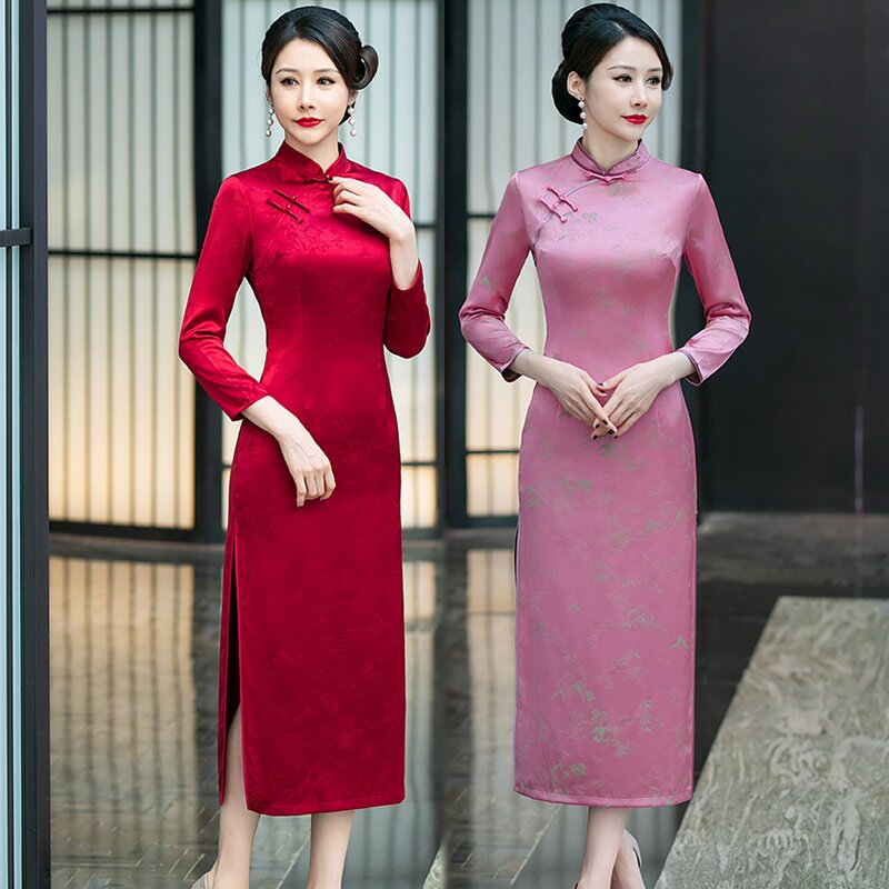 长款喜婆婆宴会旗袍中国风斜襟女