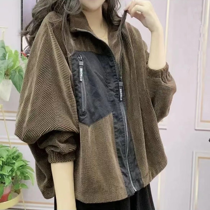 蝙蝠袖拉链灯芯绒欧版外套休闲女