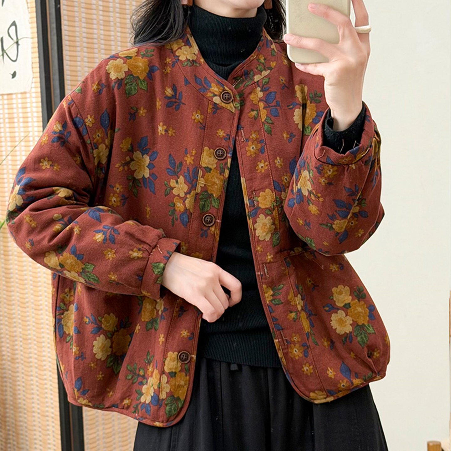 秋冬复古盘扣加厚保暖棉服女百搭