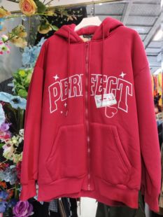 不退不换看好再拍165码红色带帽加绒卫衣开衫外套