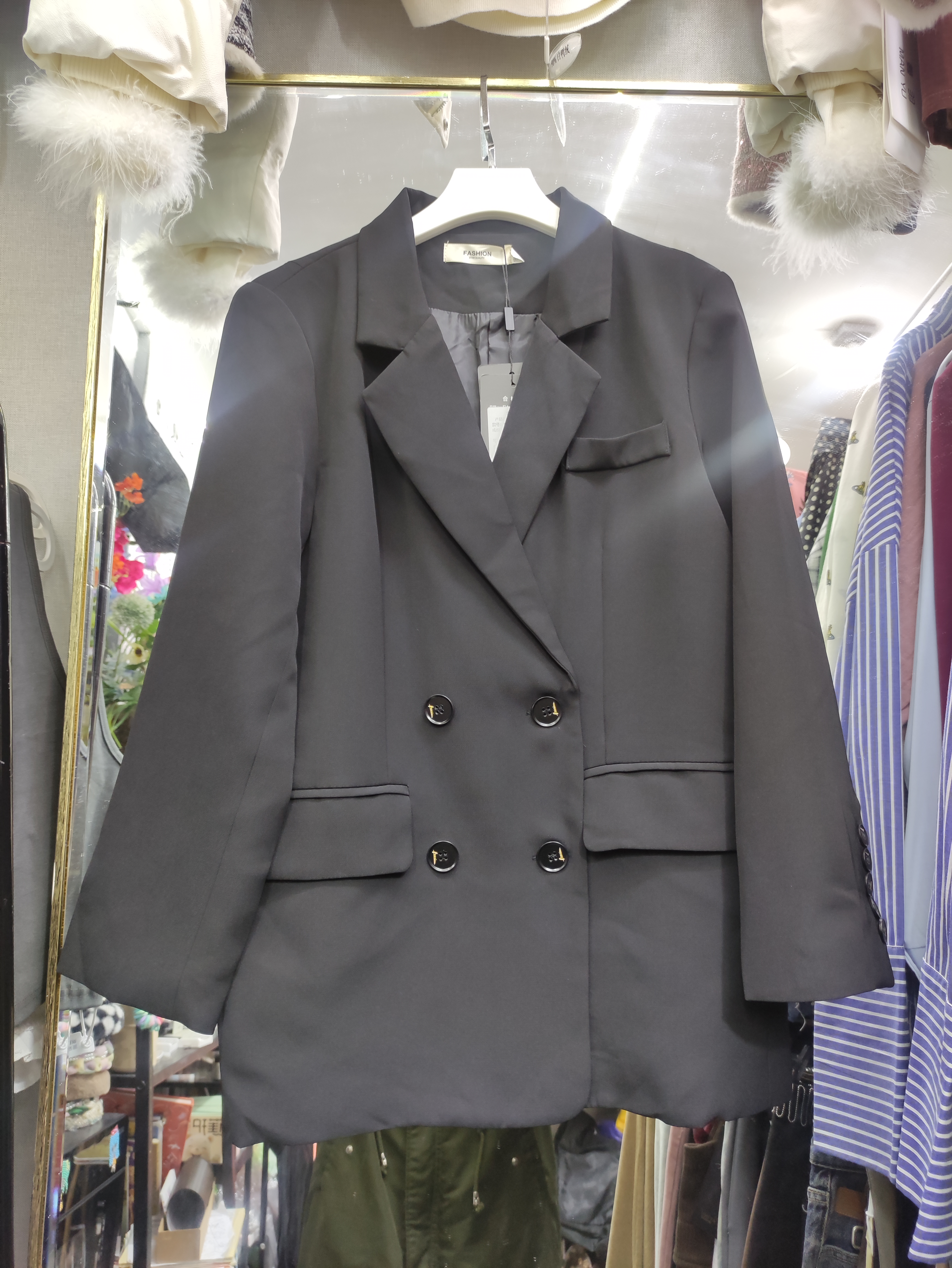 不退不换看好再拍黑色双排扣休闲西装外套