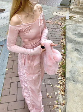 pehrt芭蕾公主甜美一字肩温柔系带上衣女设计感显瘦露肩长袖打底