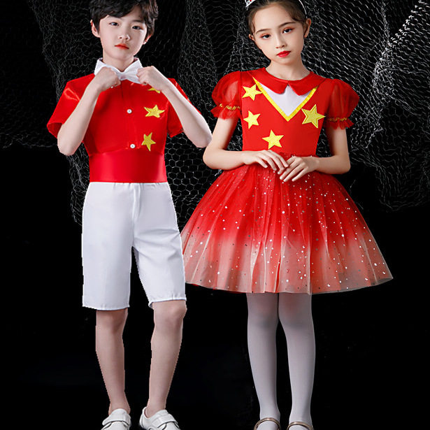 儿童演出服红色爱国诗歌朗诵小学生大合唱服装演讲男女童歌唱祖国