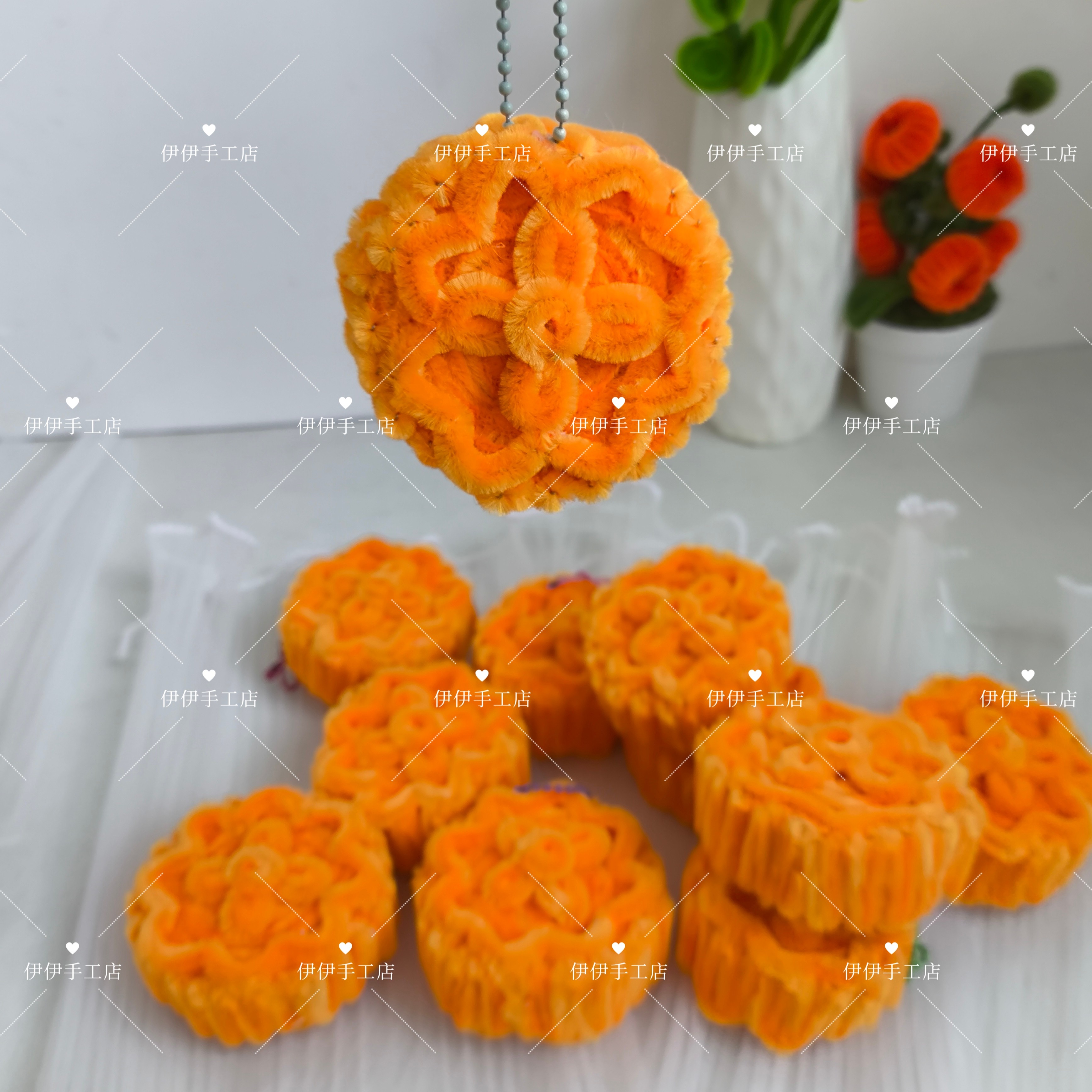 纯手工扭扭棒成品月饼挂件小柿子送同学闺蜜朋友礼物幼儿园DIY