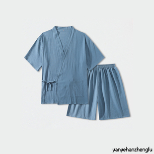 2025新款汗蒸服男款纯棉日式开衫系带居家睡衣情侣女桑拿服洗浴服