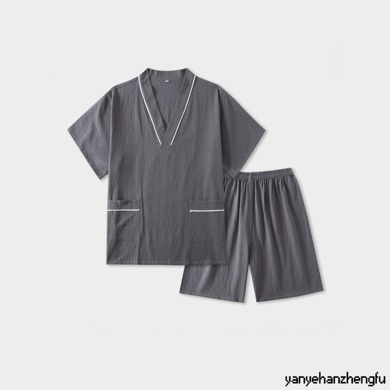 2025新款汗蒸服男女款纯棉纯色可爱情侣大码套装居家风桑拿按摩服