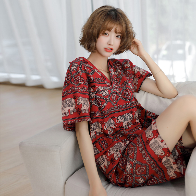 汗蒸服女式高档亚麻大码加肥浴袍