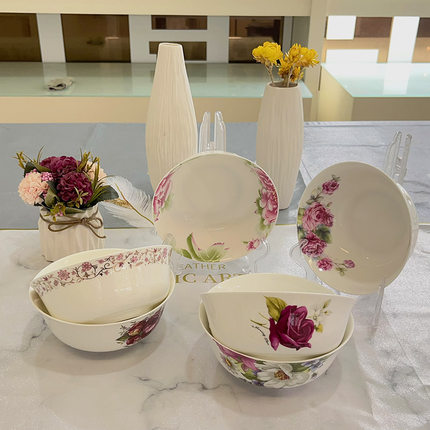 大碗面碗陶瓷餐具经典花色骨瓷碗汤碗大号 6英寸面饺碗家用耐高温