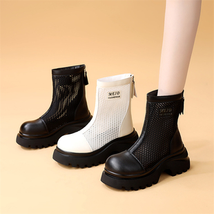 镂空透气凉靴增高轻便防滑网面凉鞋 子 厚底网纱马丁靴女夏季 42大码