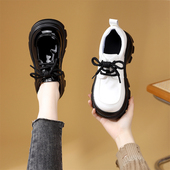 厚底乐福鞋 女2026春新款 英伦风漆皮配裙子系带增高皮鞋 41大码 单鞋