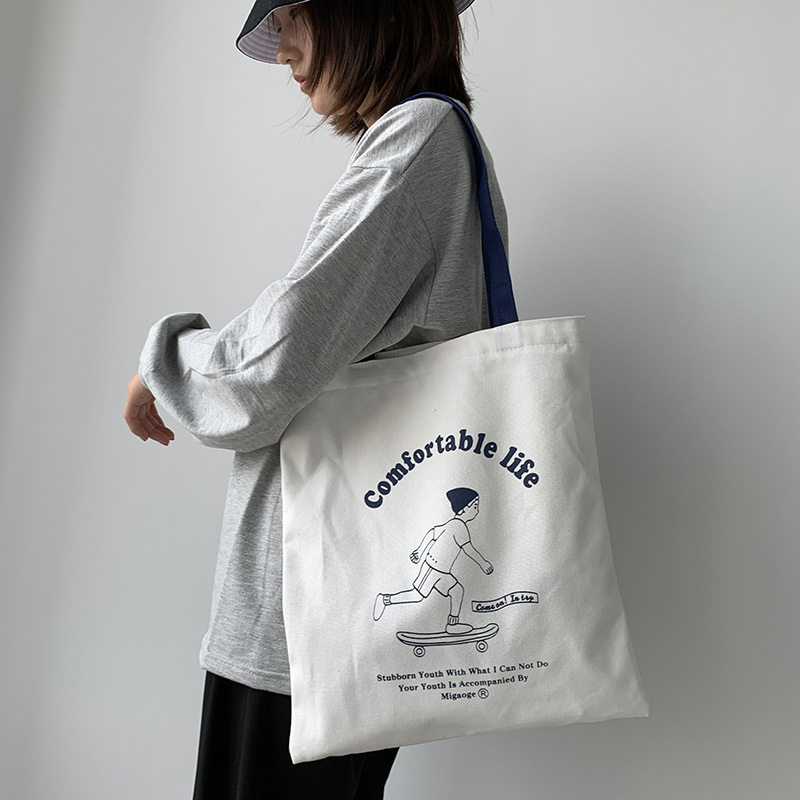 新款潮女加密加厚帆布包女学生单肩文艺韩版字母百搭ins手提袋