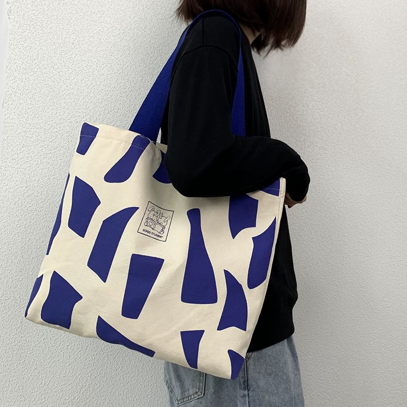帆布包女单肩大学生上课包ins日韩风文艺设计感手提装书包帆布袋
