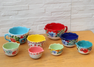 摩登女王陶瓷料理碗田园风釉下彩打蛋导流烘焙量杯烤碗四只套装