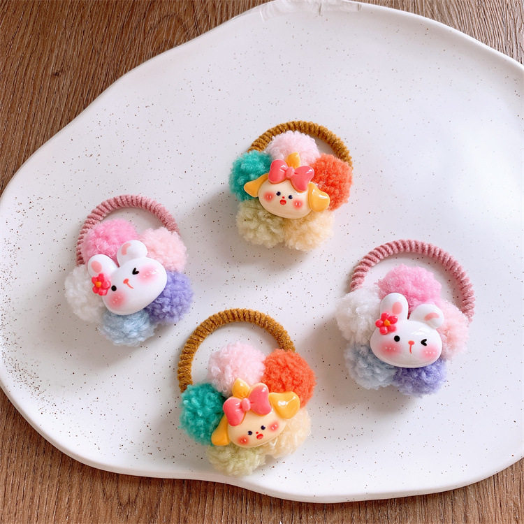 儿童可爱卡通毛绒球花朵发圈小女孩扎马尾皮筋发绳不伤发头绳发饰