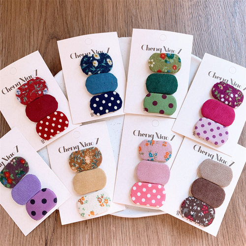 新款儿童小号布艺椭圆波点发夹甜美小女孩刘海夹侧边碎发BB夹发卡