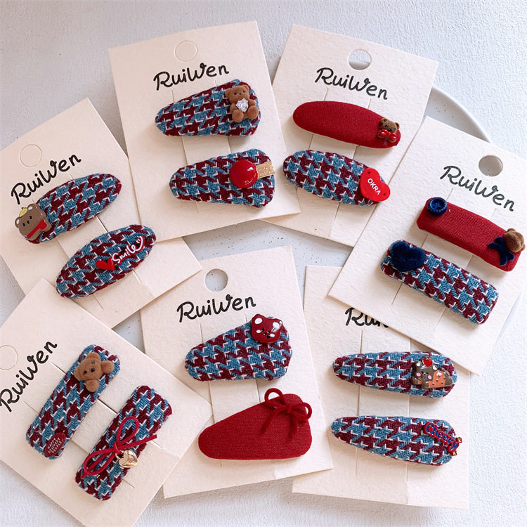 秋冬儿童可爱卡通小熊发夹蝴蝶结爱心发卡女童格纹碎发BB夹刘海夹