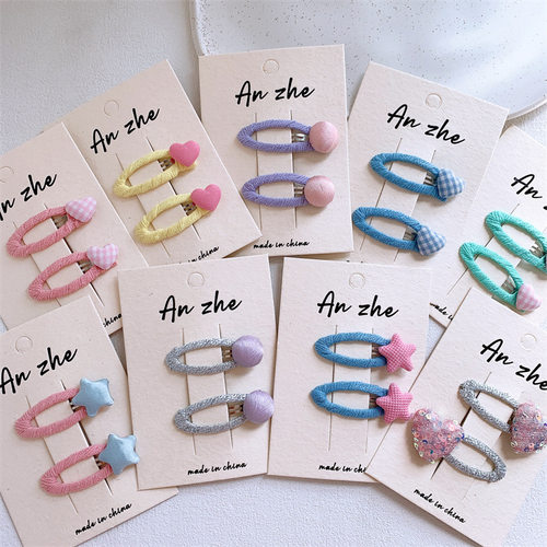 新款儿童布艺五角星格纹爱心发夹女童侧边刘海夹宝宝碎发BB夹发卡