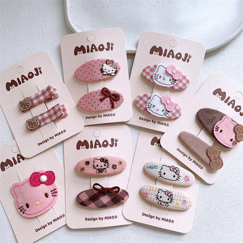 新款儿童可爱卡通猫咪粉色格纹发夹小女孩侧边刘海夹碎发BB夹发卡