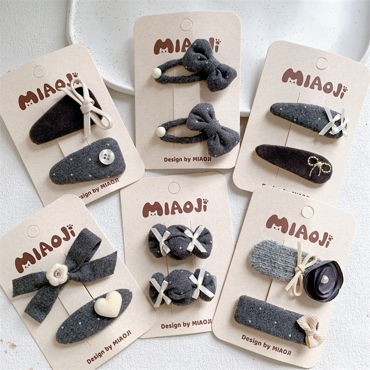 新款韩系儿童灰色系蝴蝶结糖果发夹甜美女童侧边刘海碎发BB夹发卡