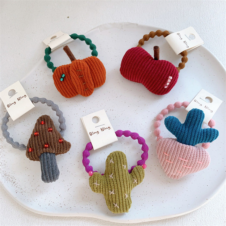 新款儿童蔬菜水果发圈甜美小女孩扎马尾皮筋头绳苹果萝卜发绳头饰