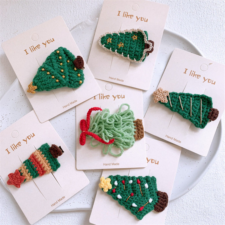 圣诞节日系列儿童毛线发夹圣诞树发卡侧边刘海碎发bb夹头饰