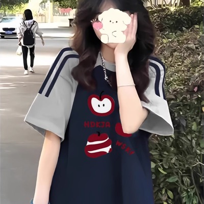 美式复古三条杠短袖T恤13女大童