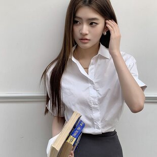实拍2024夏装新款设计气质连肩袖褶皱短袖小衬衫女基础百搭上衣潮