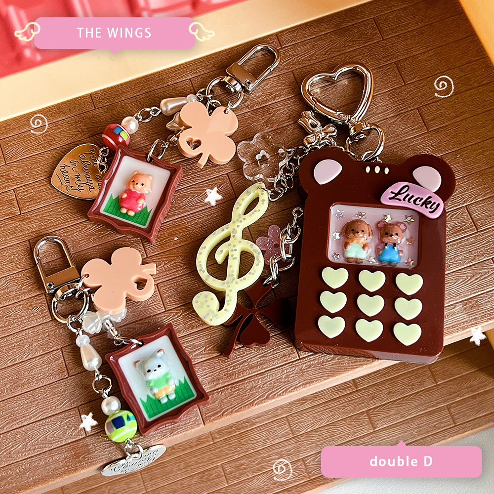 doubleD手工滴胶可爱森贝儿元素幸运画框手机钥匙扣挂件音符四叶