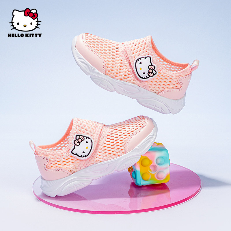 凯蒂猫女童单层网眼鞋夏季小白鞋女童学生单网运动鞋镂空跑步鞋轻