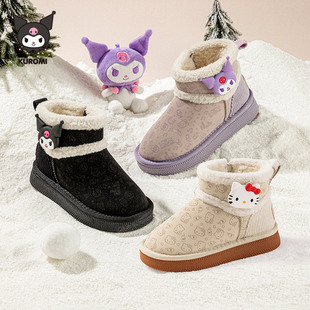 库洛米女童雪地靴加绒保暖棉靴女孩短靴轻便女中大童棉鞋中帮靴子