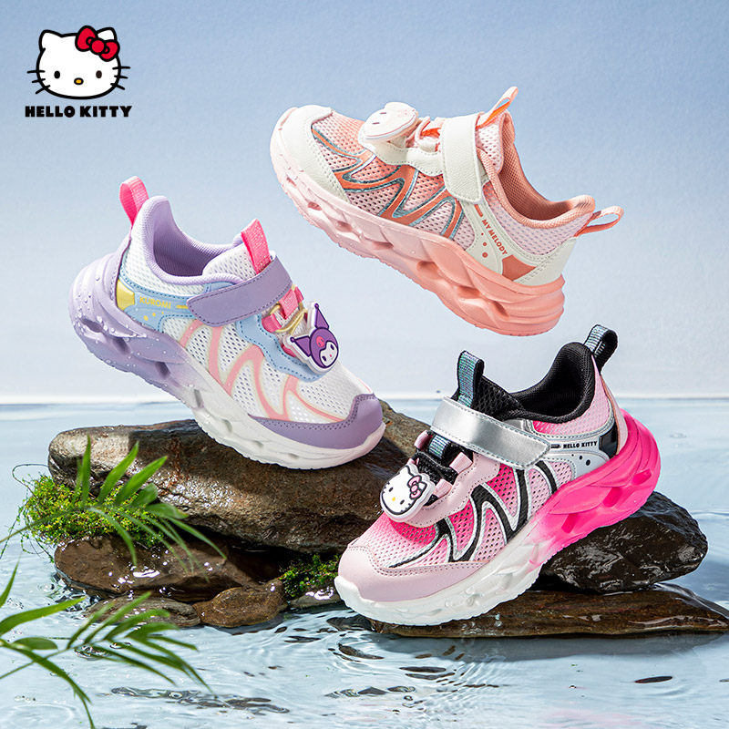 凯蒂猫女童夏季运动鞋子镂空网眼跑步鞋户外休闲女童单层网鞋减震