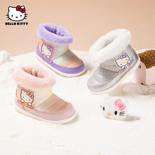 hellokitty女童雪地靴加绒保暖女宝宝棉靴子冬新款女孩短靴2-5岁3