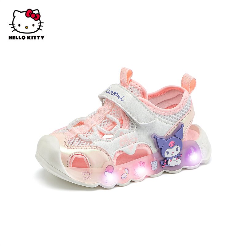 库洛米女童包头凉鞋亮灯鞋夏季新款女孩运动凉鞋轻户外沙滩鞋发光