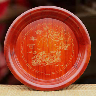 婚嫁实木圆盘茶盘桶盘嫁女结婚庆用品圆形托盘糖果盘老式复古木盘