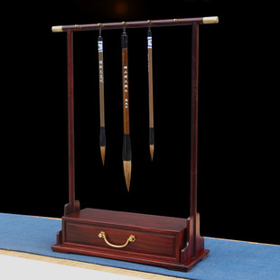 毛笔架笔挂抽屉收纳创意红木铜挂10针书法练字毛笔架子 实木新中式