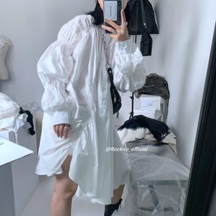 衬衣连衣裙 宽松ins韩版 Rockrio2022新款 不规则小众设计褶皱灯笼袖