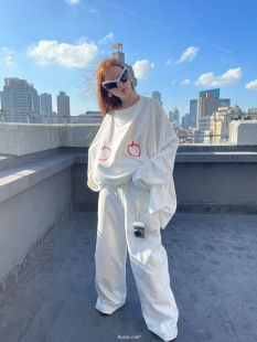 早秋白色阔腿宽松时髦休闲裤 Rockrio Rarelicold