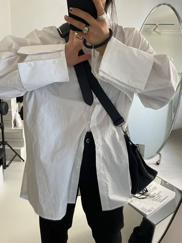 廓形落肩长袖慵懒简约白衬衫