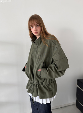 Rockrio Rarelicold抽绳插袋中长款军绿色宽松夹克