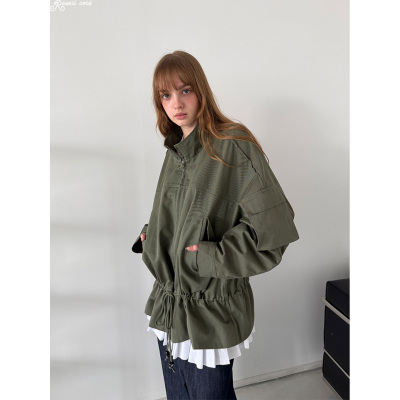 Rockrio Rarelicold抽绳插袋中长款军绿色宽松夹克